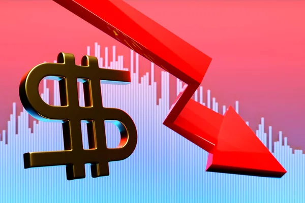 3d illustration graph of the increase in dollar on a pink background. Income wage increase concept illustration with and arrow. Financial performance, sales profit growth with dollar symbol