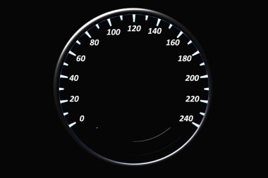 3D illustration of the dashboard of the car is illuminated by white  illumination. Circle speedometer 