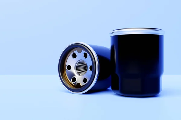 蓝色底座的黑色燃料过滤车 3D例证 汽车维修零件 — 图库照片