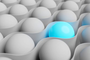 Etrafında beyaz kurdele olan beyaz ve mavi parlayan topların 3 boyutlu geometrik hacim figürü. Diğerlerinden farklı bir öge