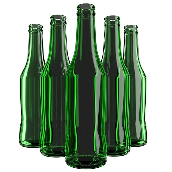 Illustration Several Green Glass Beer Bottles Stand Shape Pyramid White — Stock Photo, Image