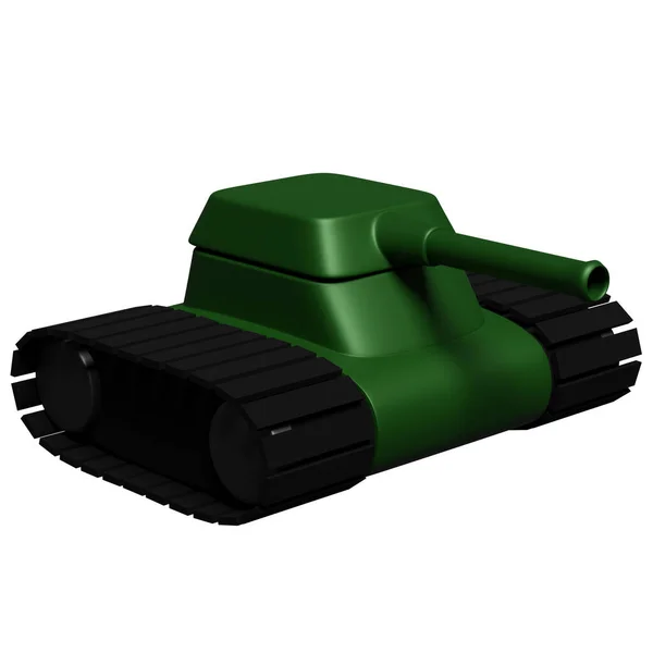 Illustration Green Tank Black Caterpillars Cartoon Style White Isolated Background — Stock Photo, Image