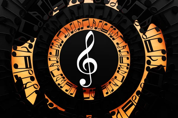 Treble Clef Circle Musical Notes Black Background Design Illustration — Stock Photo, Image
