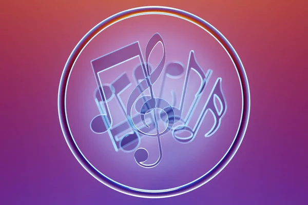 Musical Notes Symbols Curves Swirls Pink Background Neon Color Illustration — Zdjęcie stockowe