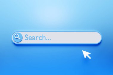 3D illustration, Search bar design element on a blue background. Search bar for website and user interface, mobile applications.