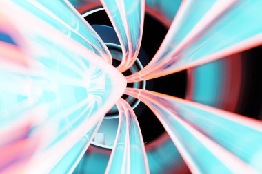 3d illustration of a portal from a circle,  walkway.  A close-up of a pink round monocrome tunnel.