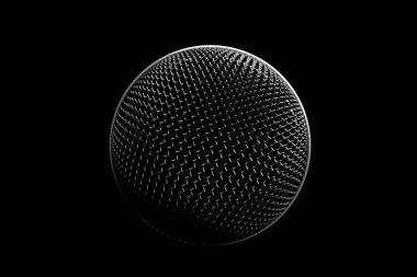 3d illustration close-up of a metal microphone on a black background