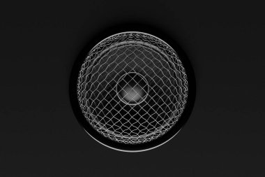 Siyah izole edilmiş arka planda 3D müzik hoparlörü. Konser ve parti için hoparlör ses sistemi