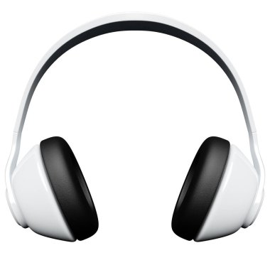 Beyaz klasik kulaklıklar 3 boyutlu olarak izole edilmiş. Kulaklık ikonu illüstrasyonu. Ses teknolojisi. 