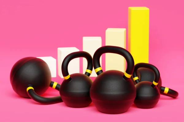 Training Weights Background Growth Graph Pink Isolated Background Dumbbells Kettlebell — Stock Photo, Image