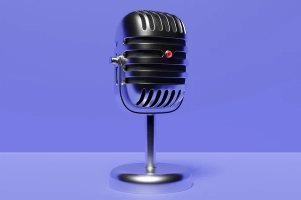 Micrófono Modelo Sobre Fondo Púrpura Ilustración Realista Premio Música Karaoke —  Fotos de Stock