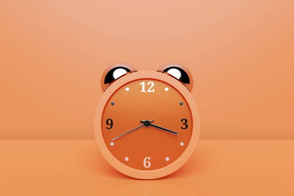 Orange Vintage Alarm Clock Standing Floor Bright Background Render Illustration — Foto Stock