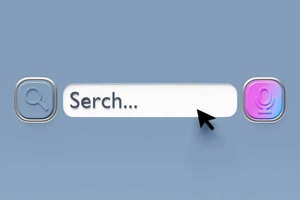 3D illustration search frame, box, panel on the internet with a magnifying glass icon on a gray  background