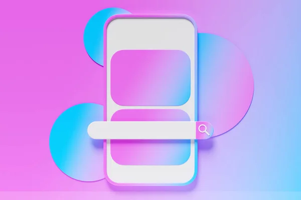Illustration Mobile Phone Search Bar Pink Background Geometric Shapes Internet — Stok fotoğraf