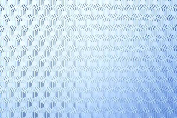 3d illustration of a blue honeycomb. Pattern of simple geometric hexagonal shapes, mosaic background.