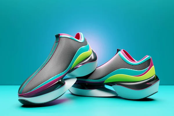 Illustration Concept Shoe Metaverse Colorful Sports Boot Sneaker High Platform — Foto Stock