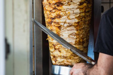  Close-up   of shawarma, traditional Turkish Meat Doner Kebab. Shawarma  meat 