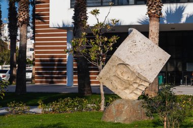 Manavgat, Turkey -January 23, 2023:  modern sculpture from simple geometric shapes in the park
