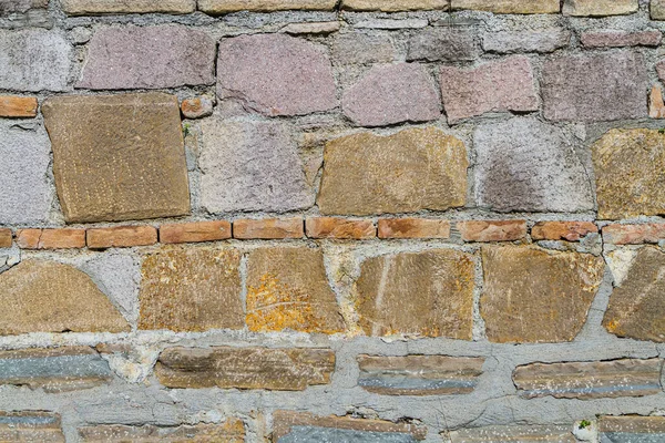 Wall Background Texture Cut Stones Inserted Concrete Masonry Wall Front — Stock Photo, Image