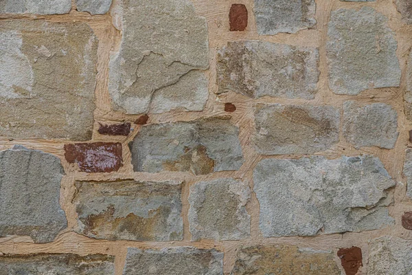Фон Коричнево Серой Каменной Стены Листьями Мхом Шаблон Текстуры Стен — стоковое фото