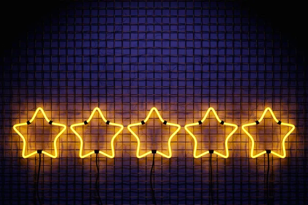 Illustration Five Neon Yellow Star Arrow Mesh Wall Realistic Shiny — Stock Photo, Image