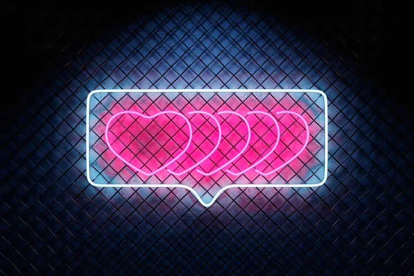 3d illustration realistic isolated neon heart sign in  speech bubble for decoration and covering on wall background.