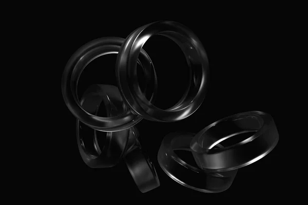 Illustration Transparent Torus Black Background Fantastic Cell Simple Geometric Shapes — Stock Photo, Image