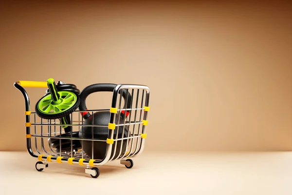 Illustration Sporting Goods Lies Grocery Cart Concept Searching Goods Services — Photo