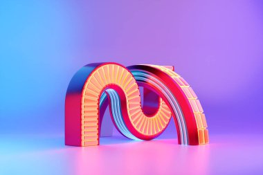 Renkli bir düğümün üç boyutlu çizimi. Harika bir şekil. Basit geometrik şekiller.