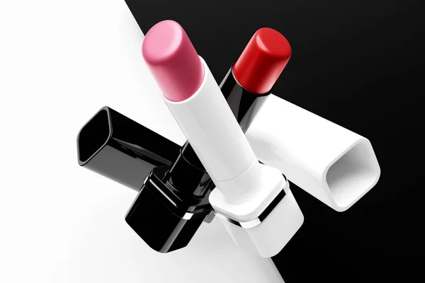 3Dイラスト 色の口紅のセット 赤とピンクの口紅 モダンな流行のデザイン — ストック写真