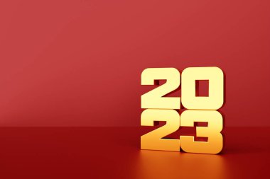 Calendar header number 2023 on red  background. Happy new year 2023 colorful background.