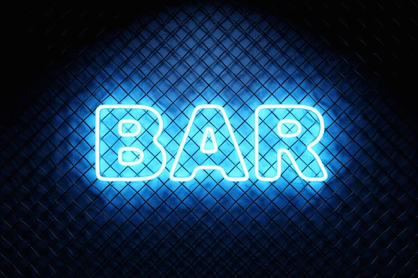 Blue Neon Glowing Signboard Design Illustration Neon Text Isolated Brick — Stock Photo, Image