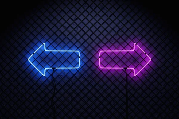 Illustration Neon Pink Blue Arrows Mesh Wall Realistic Shiny Signboard — Stock Photo, Image