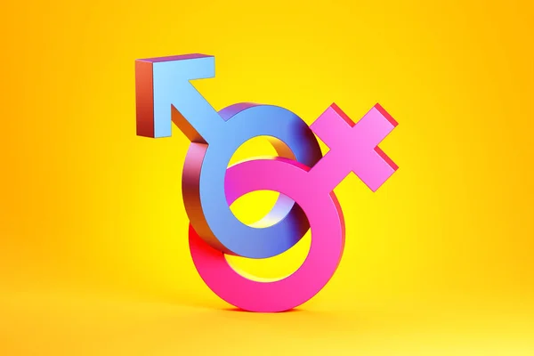 Illustration Minimalist Concept Male Female Symbols Joined Together Yellow Background — Stock Photo, Image