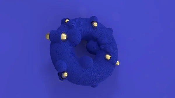 Απεικόνιση Ενός Μπλε Torus Χρυσές Κάψουλες Ένα Μπλε Απομονωμένο Φόντο — Φωτογραφία Αρχείου