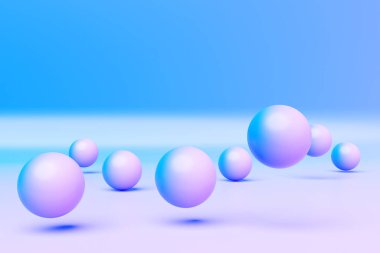 3d illustration of a  blue and purple sphere on a blue  background. Digital metaball background of flying 