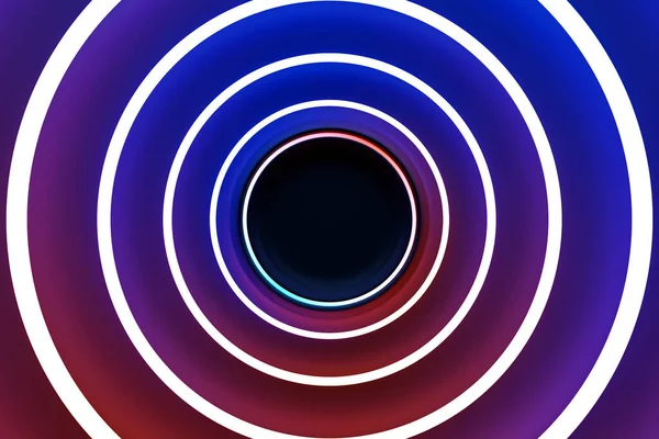 3D rendering  round fractal, portal on  blue  and pink neon  lights on black isolated background