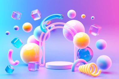 3d illustration of a  purple   podium on monocrome  background. Empty pedestal for award ceremony