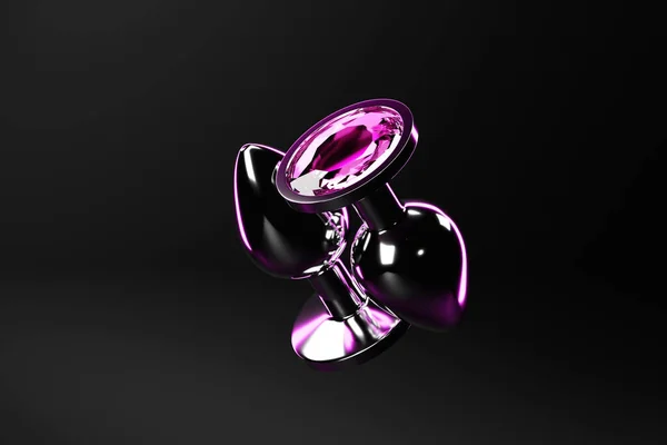 Illustration Silver Butt Anal Plugs Sex Toys Black Background — 图库照片