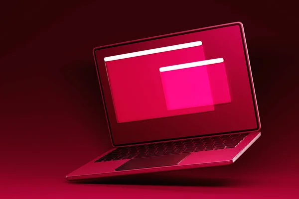 Иллюстрация Крупным Планом Реалистичный Ноутбук Окном Поиска Пурпурном Фоне — стоковое фото