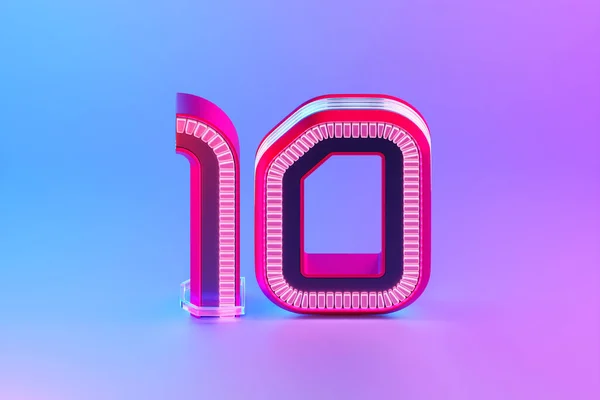 Иллюстрация Номер Неоновые Огни Розовом Фоне Иконка Мультипликационного Дизайна — стоковое фото