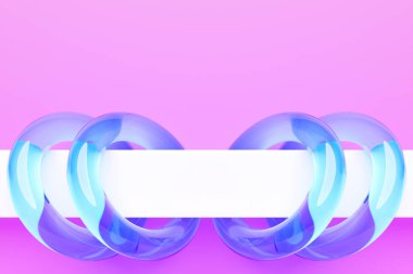 3D colorful illustration of a information search bar  with blue  toruses on a   pink   background. The concept of communication via the Internet, social networks, chat, video, news, messages, website