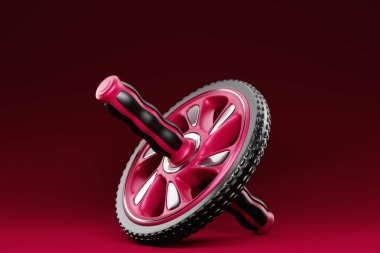 3D illustration, Manual magenta compact   roller with handles for training the press. Home and sports gymnastic equipment for the abdominal muscles.