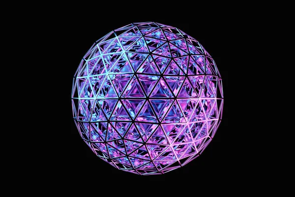 Illustration Pink Lighting Ball Many Faces Crystals Scatter Black Background — Foto Stock