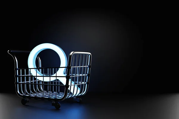 Illustration Neon Magnifying Glass Lies Grocery Cart Concept Searching Goods — Photo