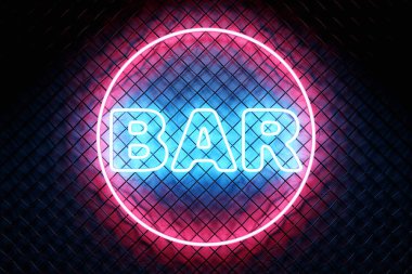 Kokteyl barı neon ışığı. Üç boyutlu illüstrasyon. İlanınız için tasarım ögesi, tabelalar, afişler, afişler.