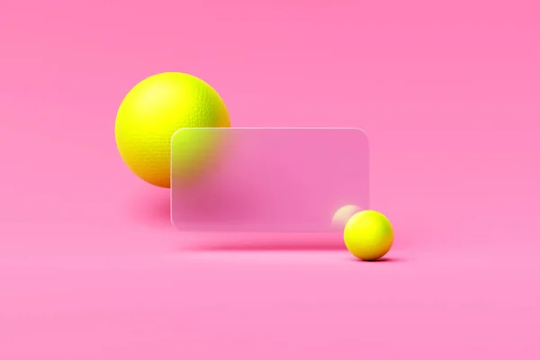 3D  illustration of a information search bar  with  yellow sphere on a   pink   background. The concept of communication via the Internet, social networks, chat, video, news, messages, website