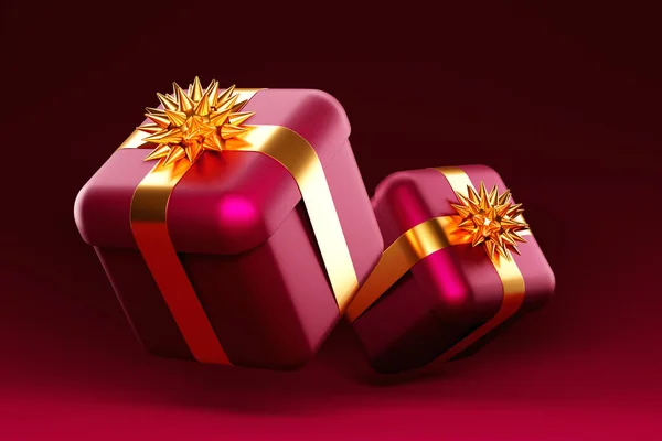 Present Box Big Bow Gift Magenta Background Gift Wrap Illustration — Foto Stock
