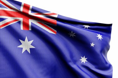 Avustralya 'nın ulusal bayrağı tekstil direğinden direğe, yumuşak odaklı. 3B illüstrasyon