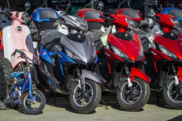 stock image Side; Turkey  February 13 2023:   Motorcycles group parking on city street during adventure journey. Motorcyclists community concept. 